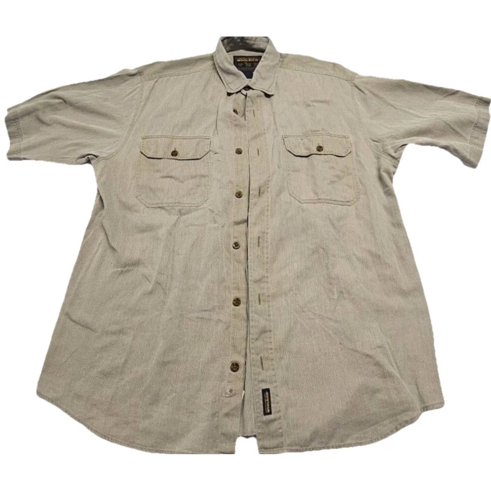 Vintage Woolrich Shirt Mens M Short Sleeve Button Up Outdoor Khaki Cotton Utility Size US M / EU 48-50 / 2 - 2 Thumbnail