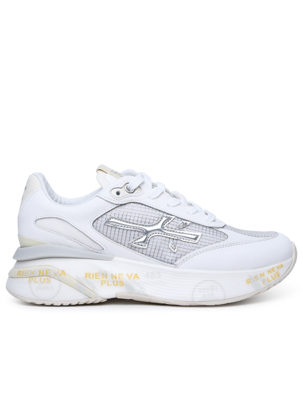 image of Premiata 'moerund' Sneakers In Leather And White Fabric, Women's (Size 7)