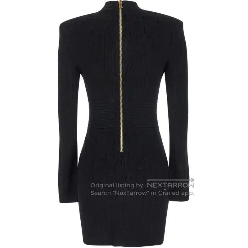 Balmain Balmain Black Cotton Long Sleeve Dress . Size S / US 4 / IT 40 - 2 Thumbnail
