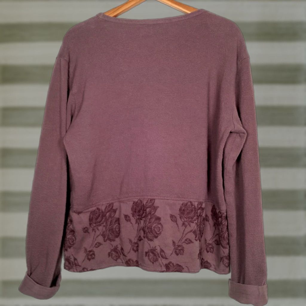 Johnny Was Johnny Was Shirt Women M Long Sleeve Knit Plum Floral Trim Boho Size M / US 6-8 / IT 42-44 - 1 Thumbnail