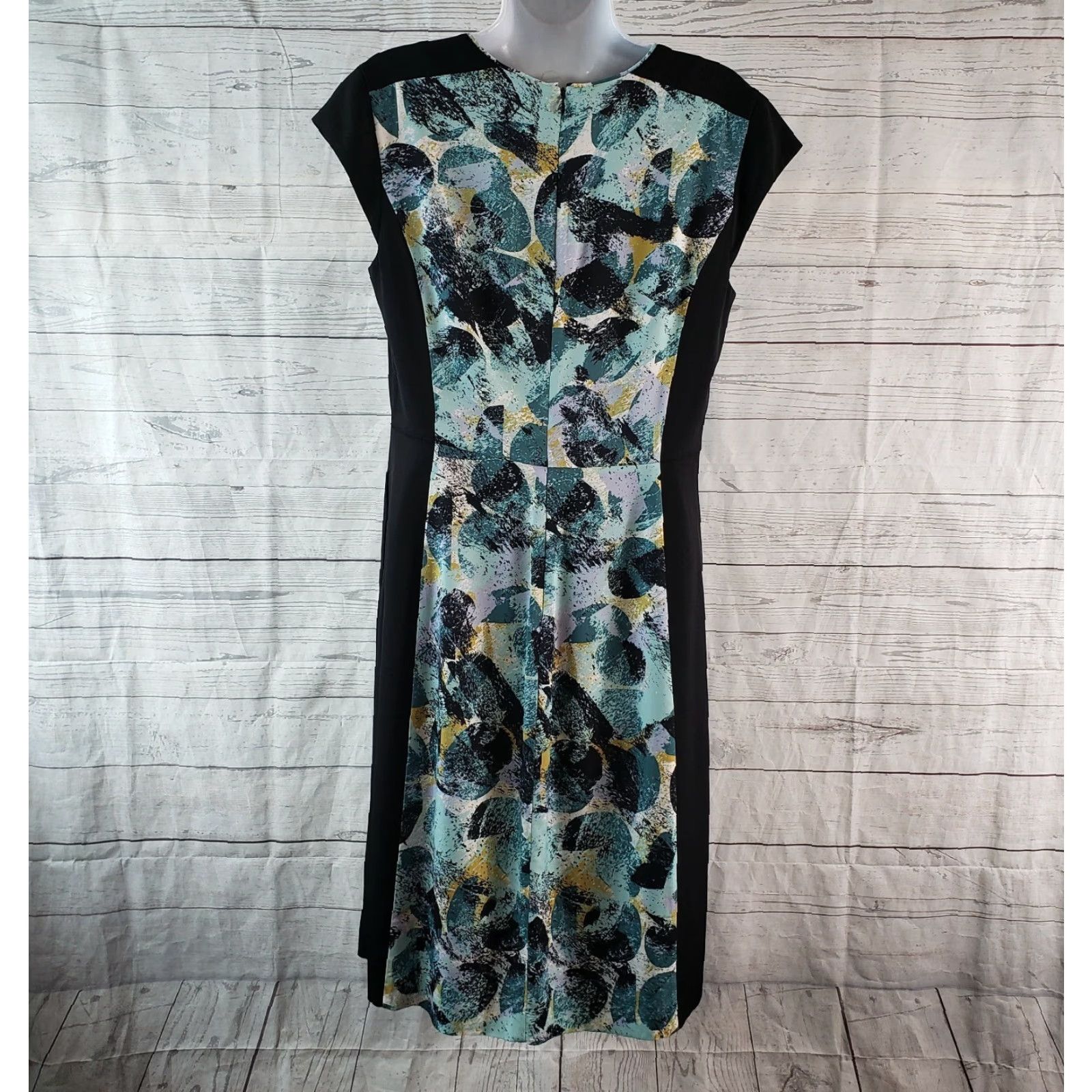 Vintage Classiques Entier Dress Womens Printed Sz 10 Black Teal Silk Blend Size L / US 10 / IT 46 - 4 Thumbnail