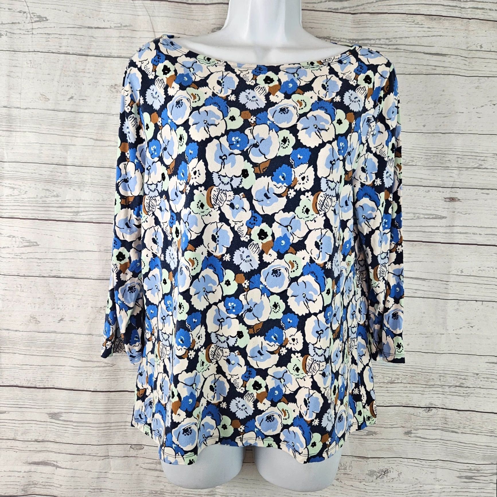 Ann Taylor Ann Taylor Womens Blouse Sz L Blue Green Floral 3/4 Sleeve Rayon Size L / US 10 / IT 46 - 2 Thumbnail