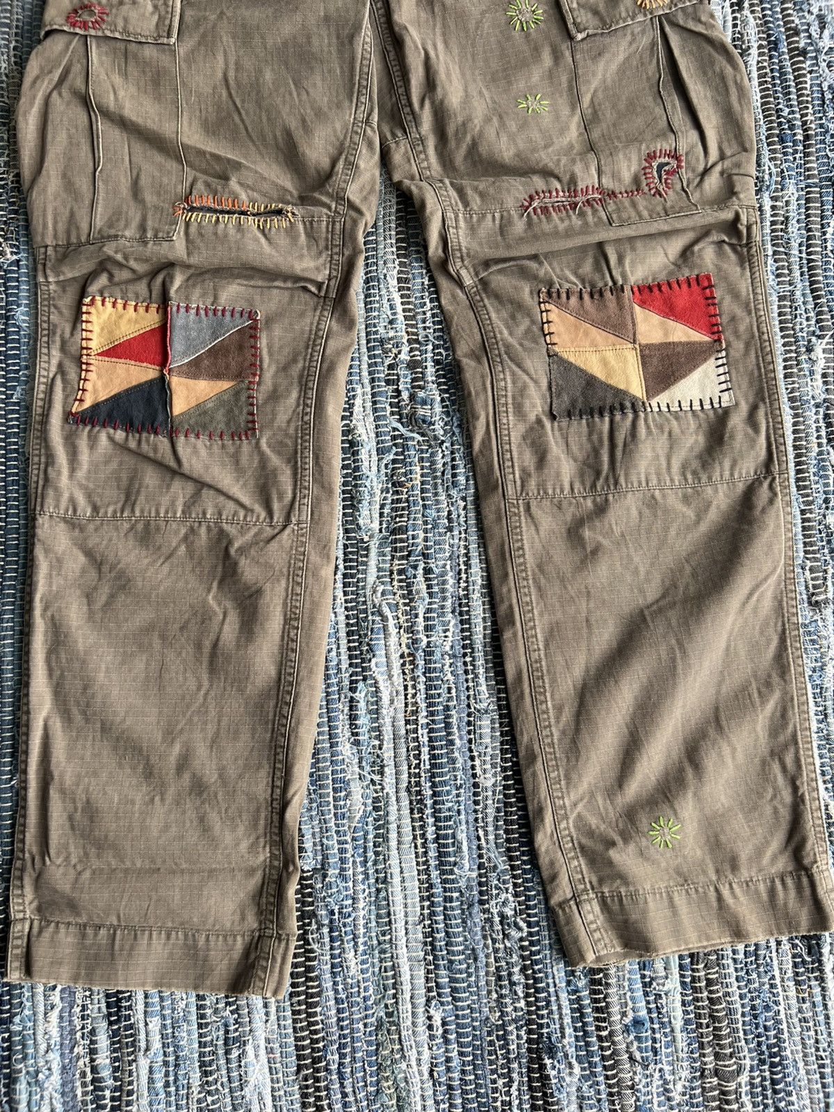 Beauty Beast Gowest Hand Stitches Hybrid Patchwork Leather Cargo Pants Size US 29 - 7 Thumbnail