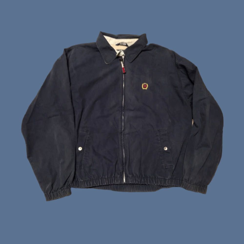 Tommy Hilfiger VINTAGE Tommy Hilfiger Denim Jacket XL Blue 90s Crest Embroidered Logo Strap Full Zip Size US 36 / EU 52 - 1 Thumbnail