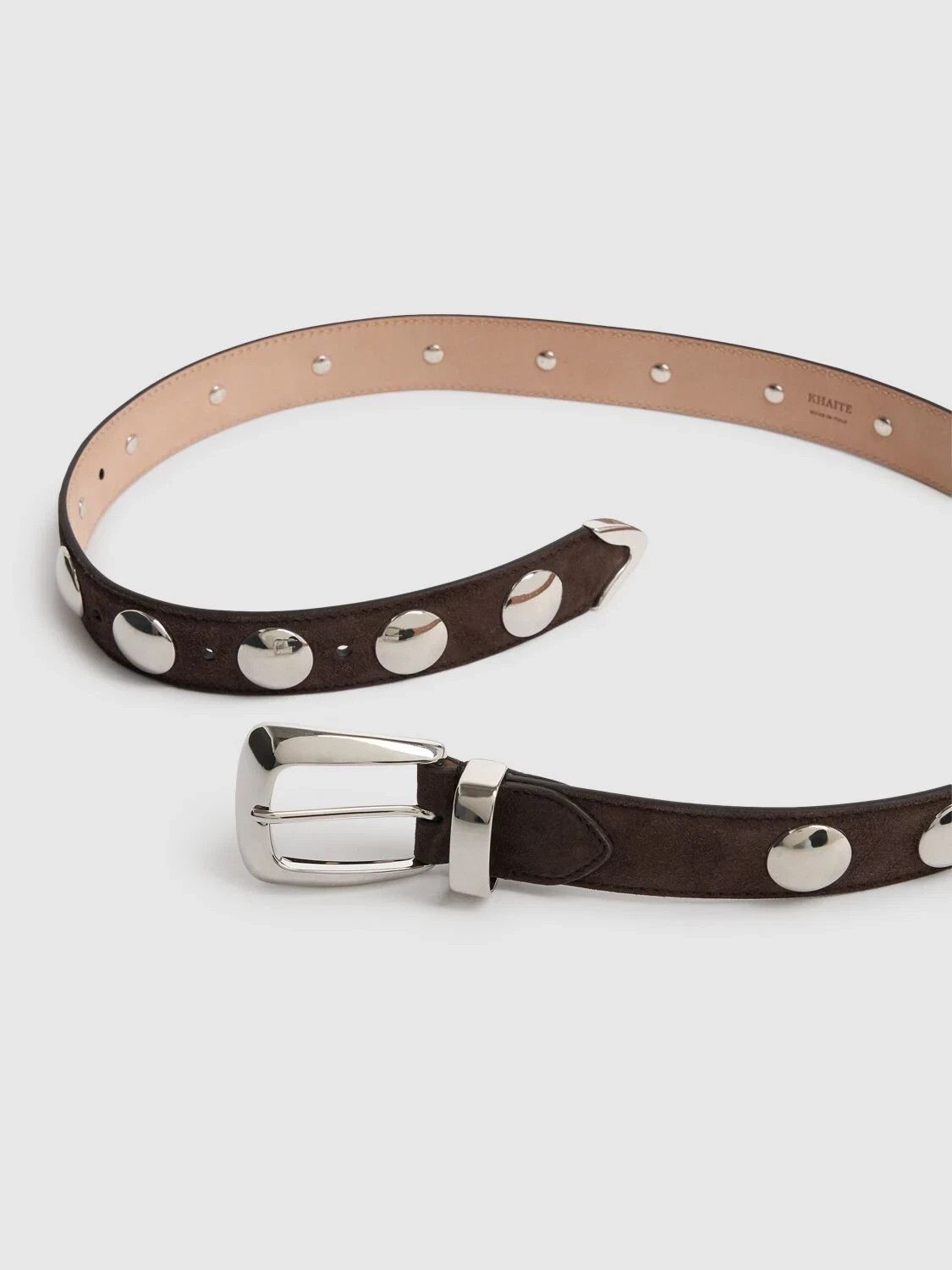 KHAITE KHAITE Benny Brown Suede Silver 30mm Studs Belt Size ONE SIZE - 2 Thumbnail