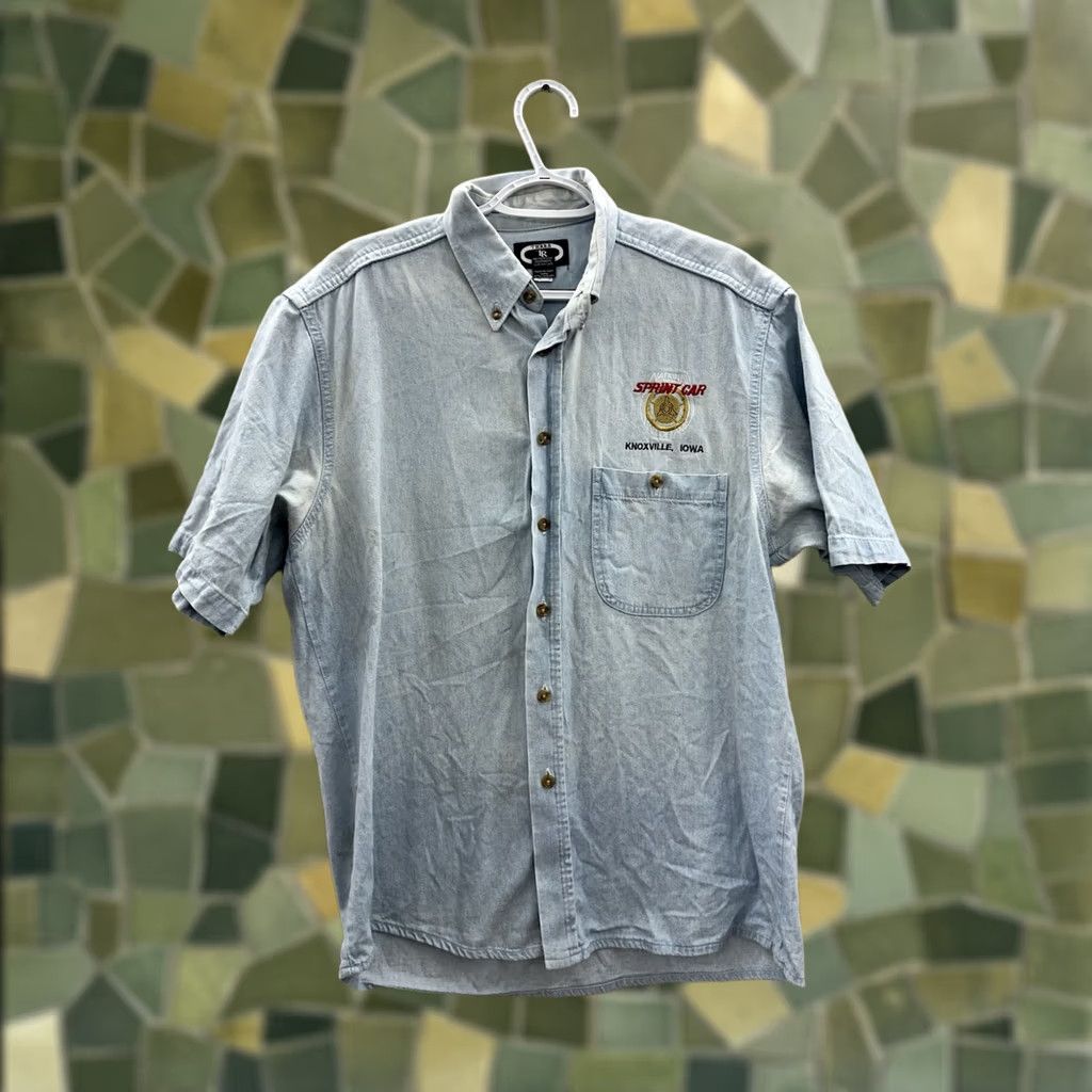 Vintage Three Rivers Mens Shirt Medium Short Sleeve Button-Up Denim Plaid 80s 90s Cars Hall of Fame Mens Regular Slim? Size US M / EU 48-50 / 2 - 1 Thumbnail