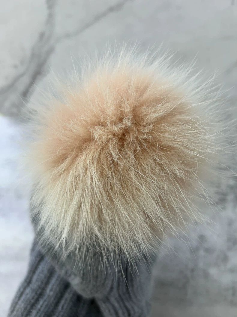 Loro Piana LORO PIANA Gray knitted hat with real fox pom-poms Size ONE SIZE - 6 Thumbnail