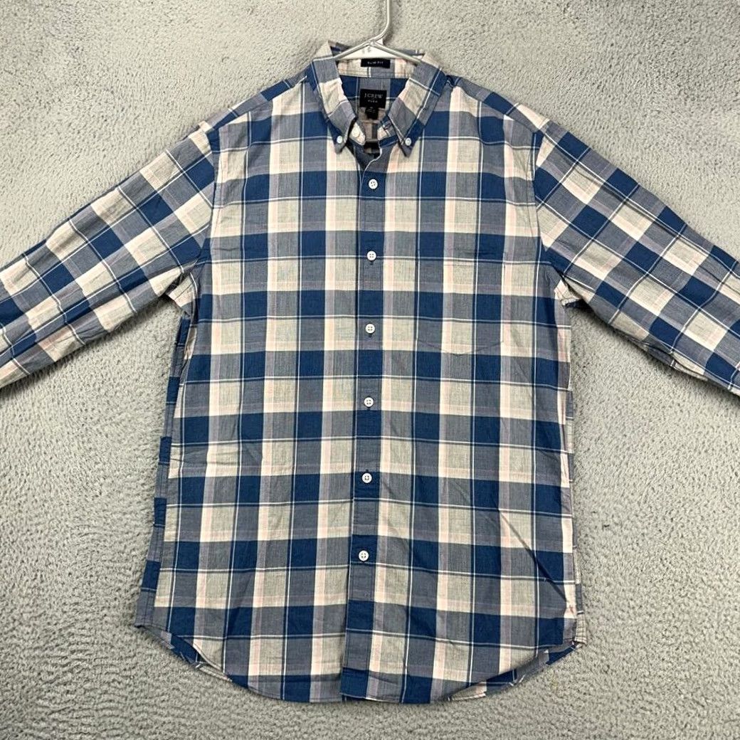 J.Crew J.CREW Flex Shirt Adult Medium Blue Grey Plaid Button-Down Slim Fit Mens NEW Favorite Time Size US M / EU 48-50 / 2 - 3 Thumbnail