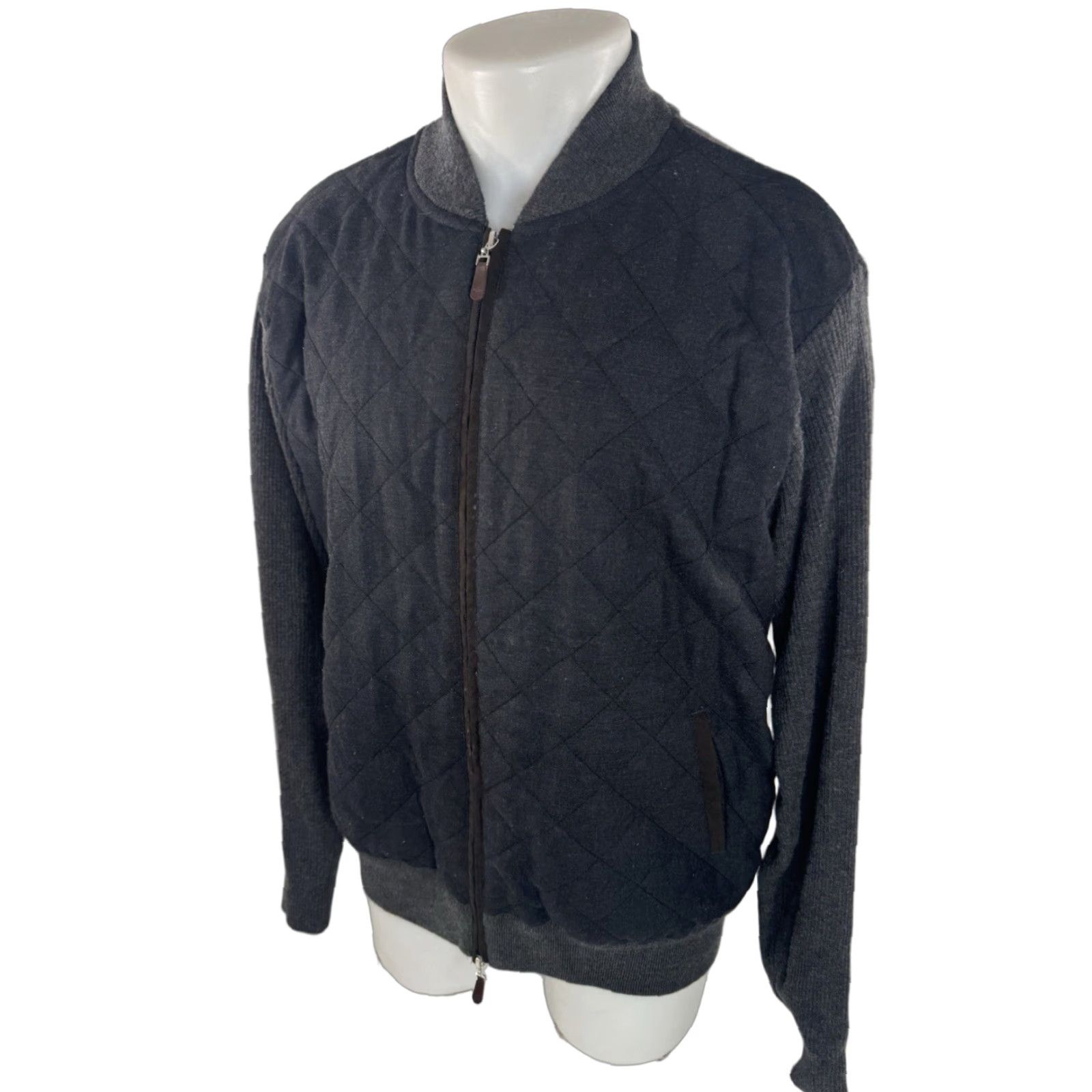 Peter Millar PETER MILLAR Merino Wool Quilt Front XL Sweater Jacket Mens Knit Wool Quilted Gray Blue Size US XL / EU 56 / 4 - 1 Thumbnail