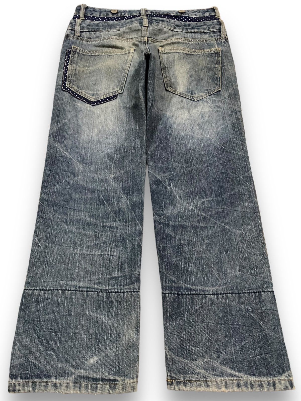 14th Addiction Vintage Japanese Brand Double Waist Mud Wash Distress Jeans Size US 32 / EU 48 - 2 Thumbnail
