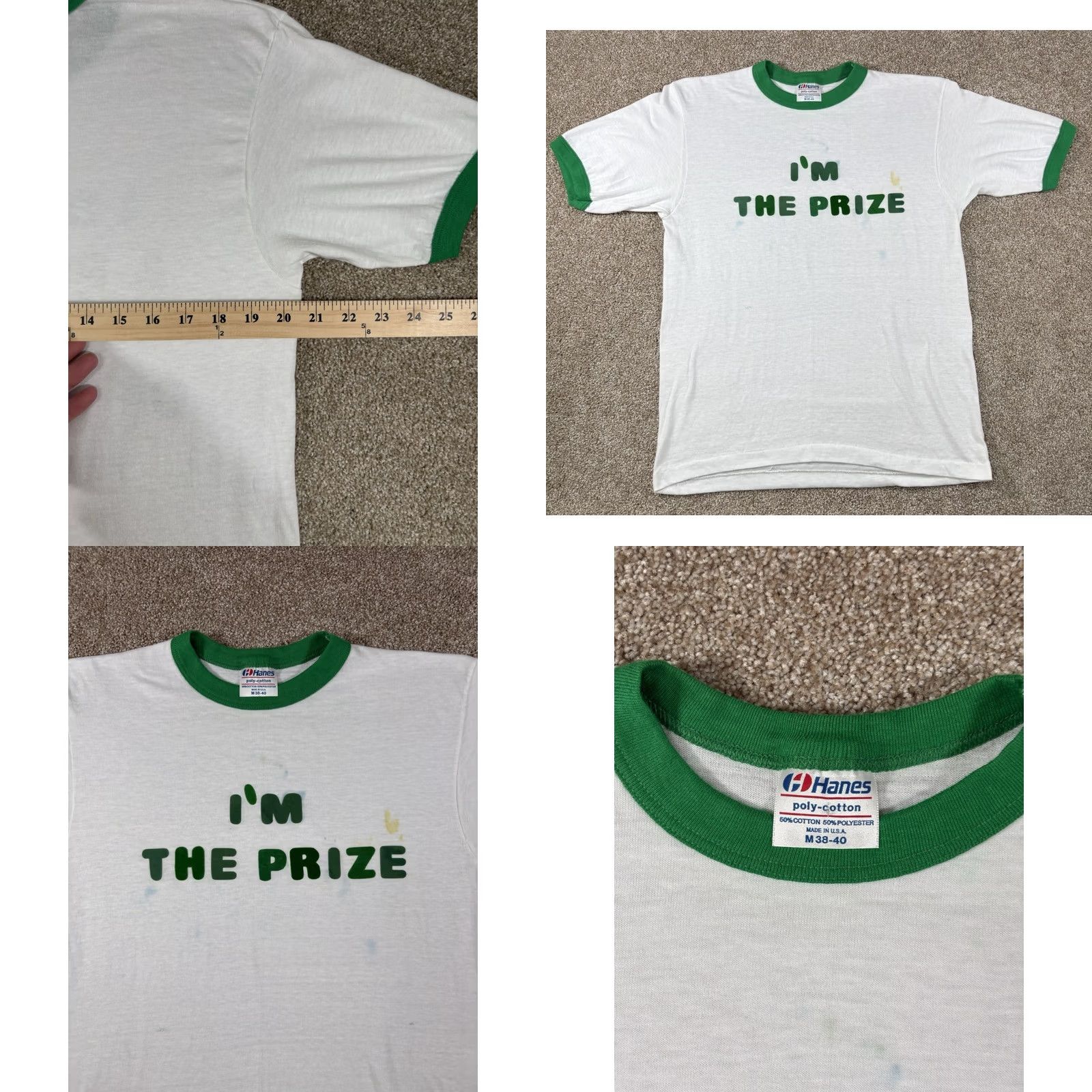 Hanes VINTAGE Hanes White T-Shirt Lot • Size M-L • Unisex Adults • Short Sleeve • Funny Married “I’m The Prize” Theme Size US M / EU 48-50 / 2 - 8 Thumbnail