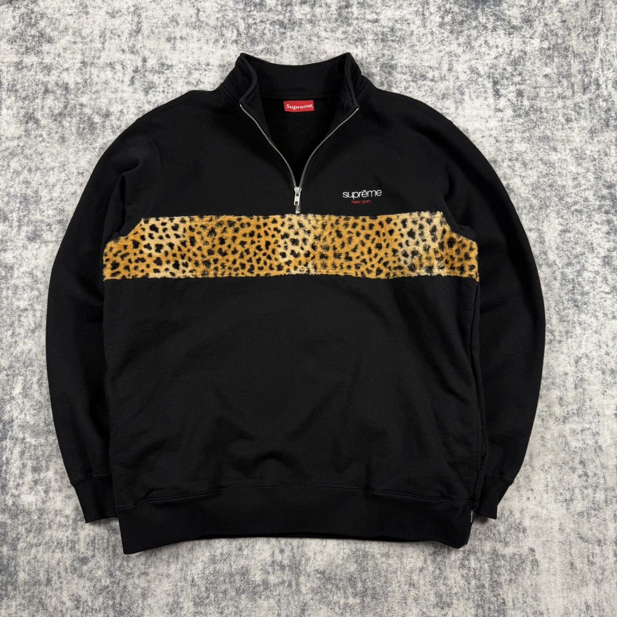 Supreme Supreme Leopard Panel Half ‘Black’ Zip Sweatshirt Size US L / EU 52-54 / 3 - 1 Thumbnail