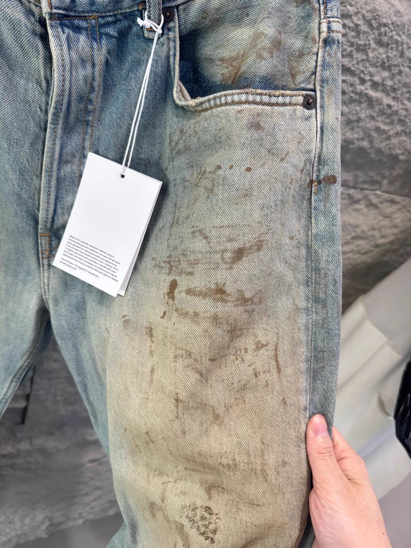 Acne Studios Acne FW23 M Blue Dirty Wash Distressed Jeans 32/30 Size US 32 / EU 48 - 2 Thumbnail