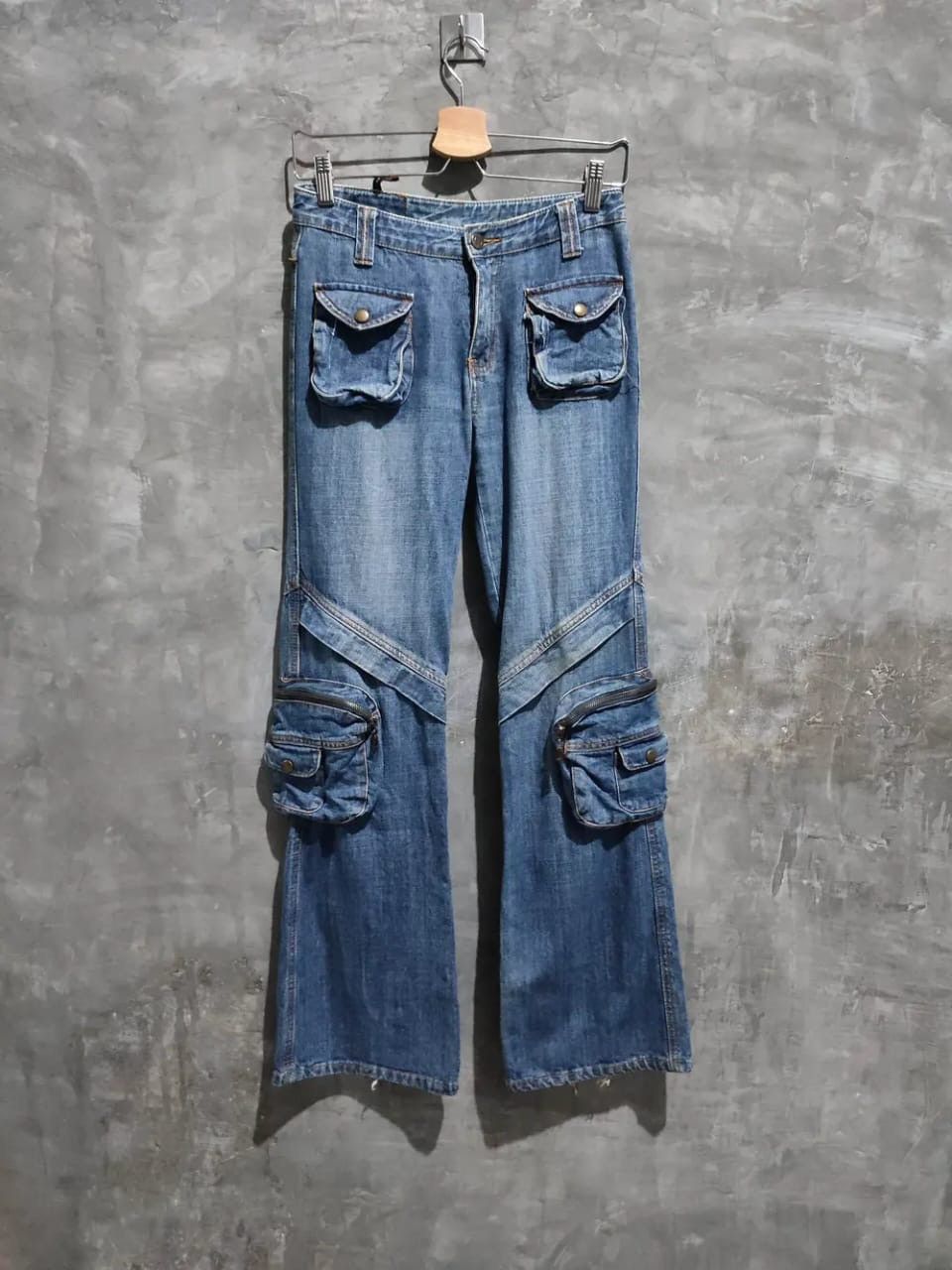 Japanese Brand Meladini Multipocket 3D Pocket Cargo Denim Flared Pants Size US 28 / EU 44 - 1 Thumbnail