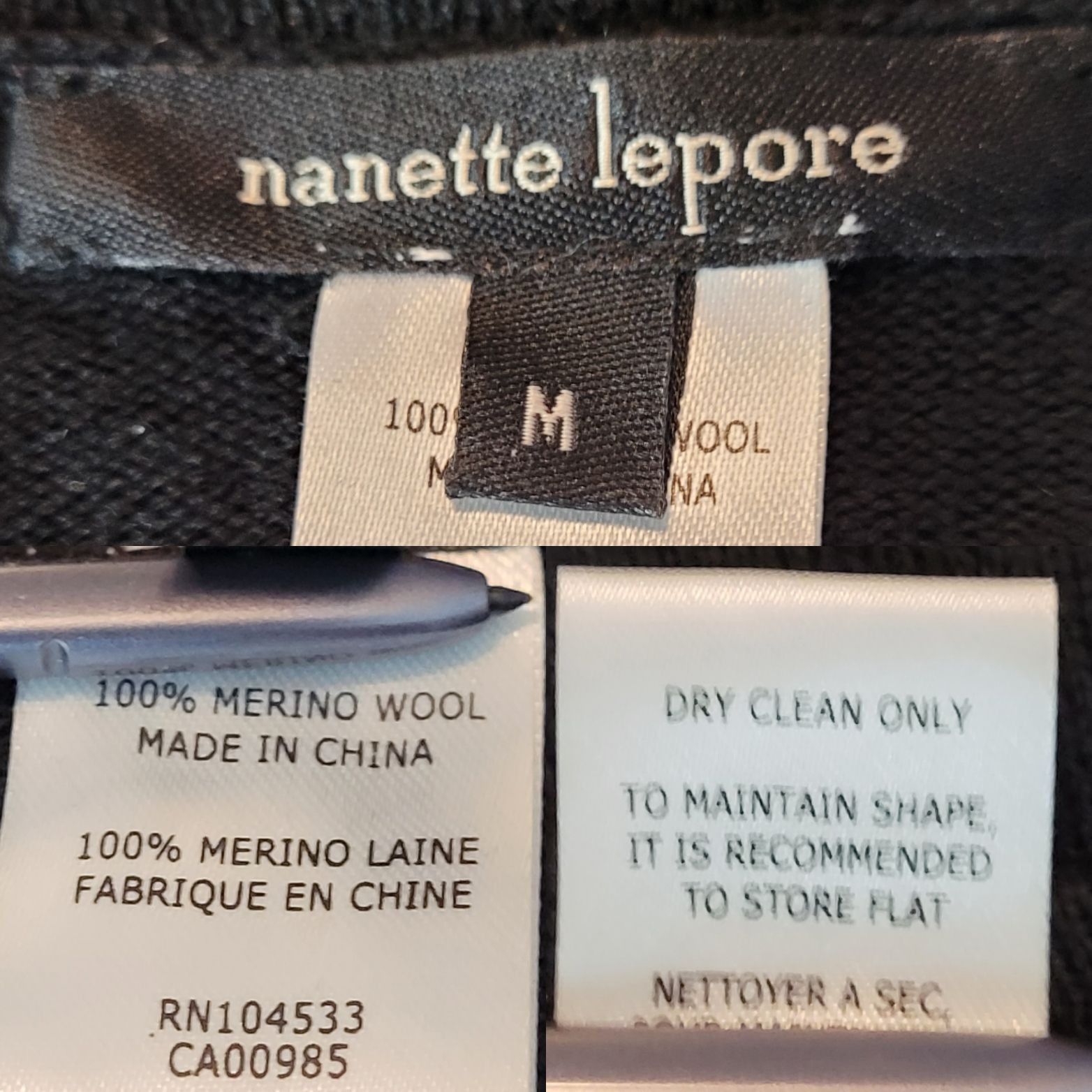 Nanette Lepore Vtg Merino Wool Sweater Cardigan M Black Embroidered Bell Sl Size M / US 6-8 / IT 42-44 - 3 Thumbnail