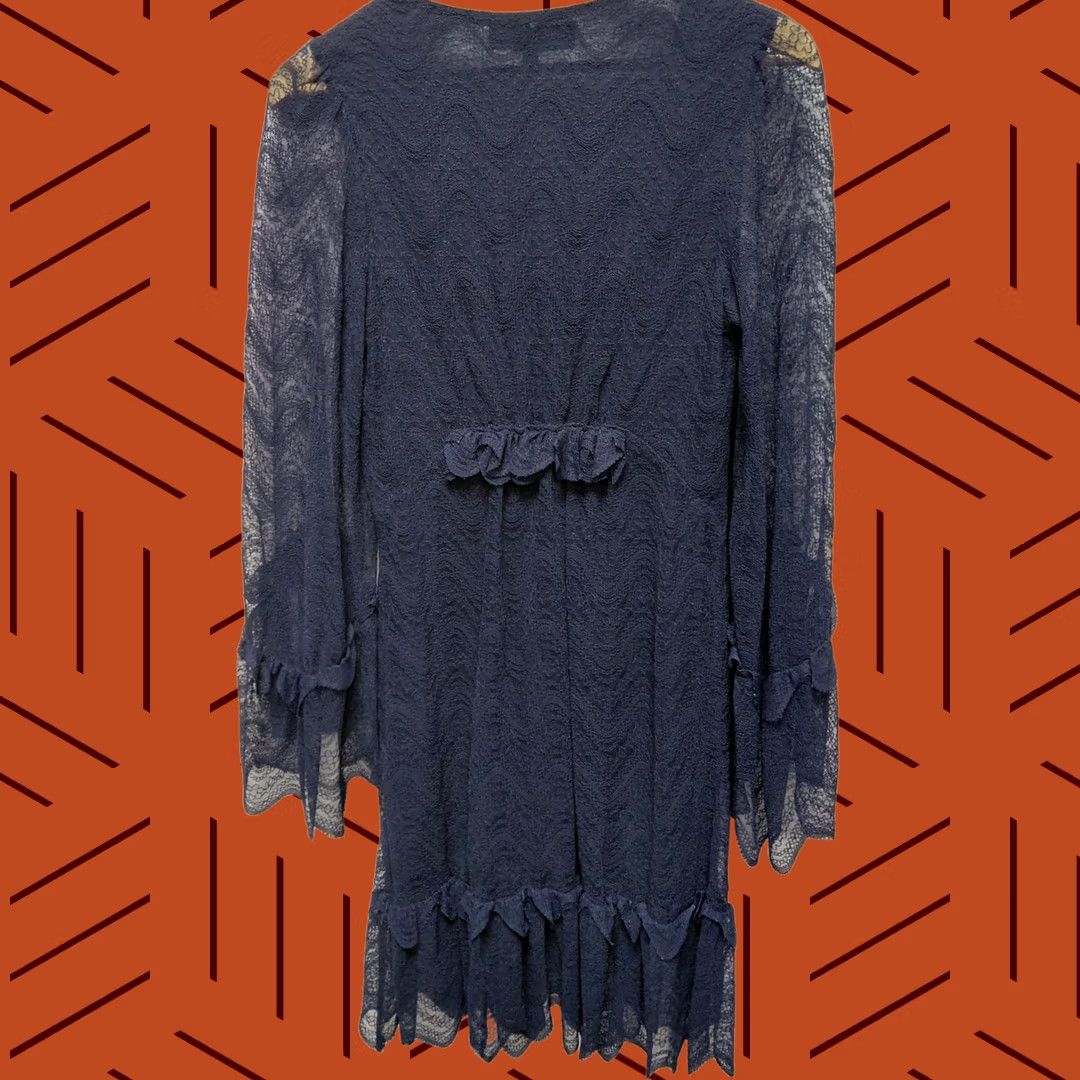 Vintage NWT Max Studio Navy Lace Ruffle Long Sleeve Dress | Size M | Women, A-Line, Party/Cocktail, V-Neck, Sheer Sleeves, Lined Body Size M / US 6-8 / IT 42-44 - 1 Thumbnail