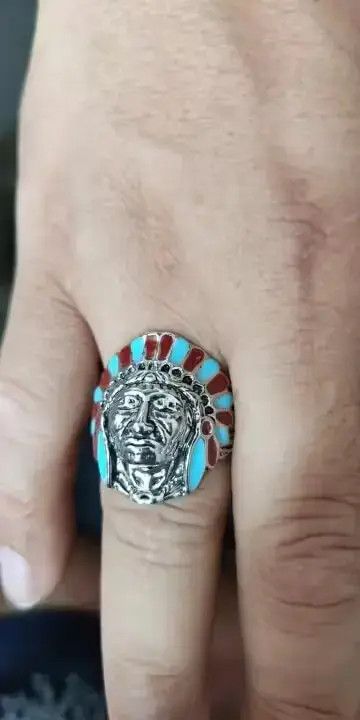 Ring Of Fire Men's Finger Ring Indian Chief Anillos Indian Jewelry Size ONE SIZE - 2 Thumbnail