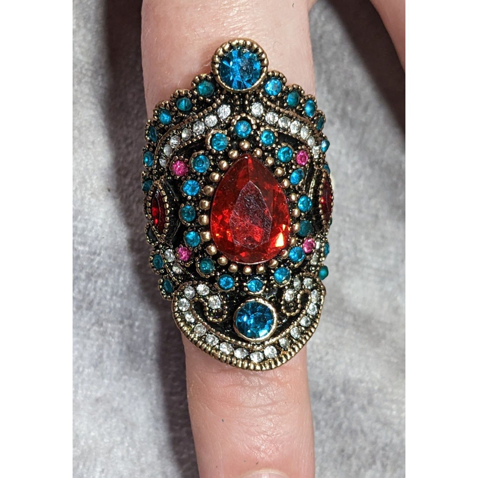 Other Bohemian Glam Red And Blue Gemmed Cocktail Ring Size ONE SIZE - 7 Thumbnail