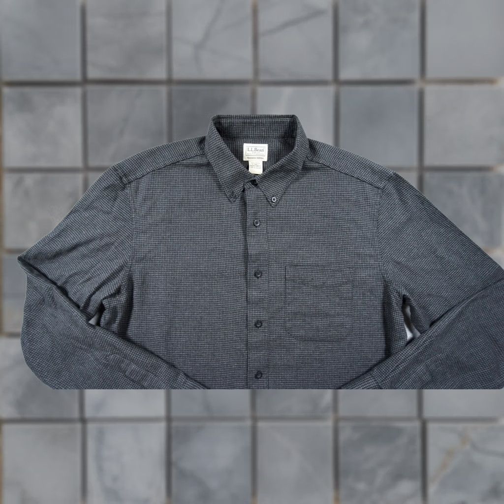 Vintage LL Bean Shirt Mens Large Tall Gray Button Up Houndstooth Slightly Fitted 508222 Size US L / EU 52-54 / 3 - 1 Thumbnail