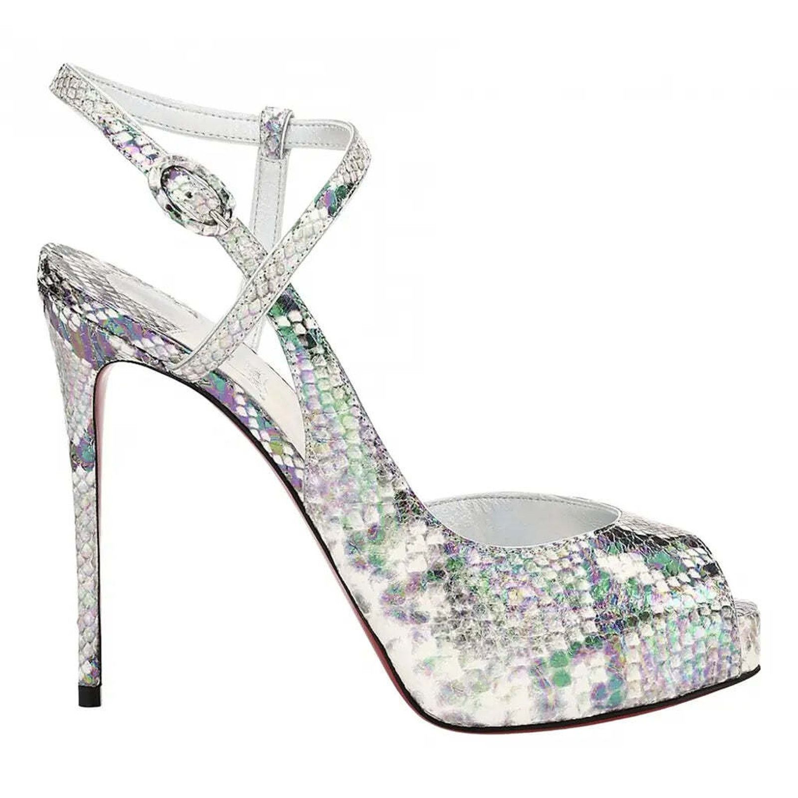 Christian Louboutin Jenlove Alta 120 Grey Snakeskin Platform Sandal Heel Pump 38 Size US 8 / IT 38 - 1 Thumbnail