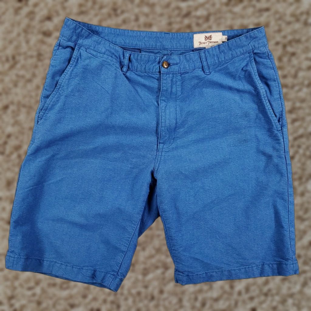 Vintage Hickey Freeman Shorts Mens 36 Blue Cotton Chino 9 Inch Inseam Flat Front Zip Classic Casual Workwear Regular Adult Mens Size US 36 / EU 52 - 1 Thumbnail