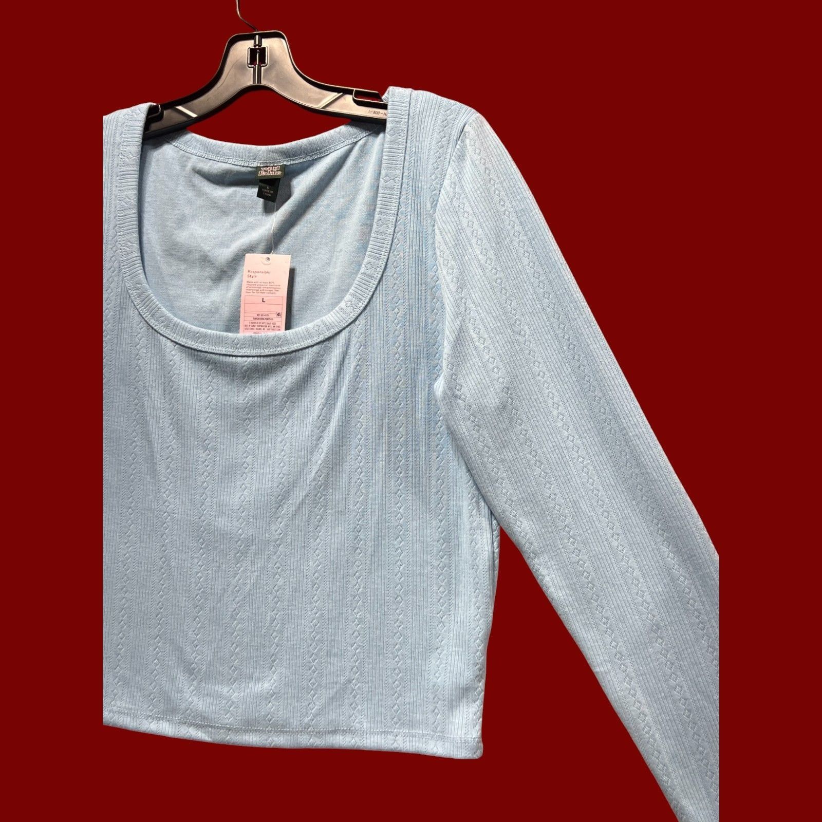 Other Wild Fable - Women's Long Sleeve Square Neck Pointelle T-Shi Size L / US 10 / IT 46 - 15 Thumbnail