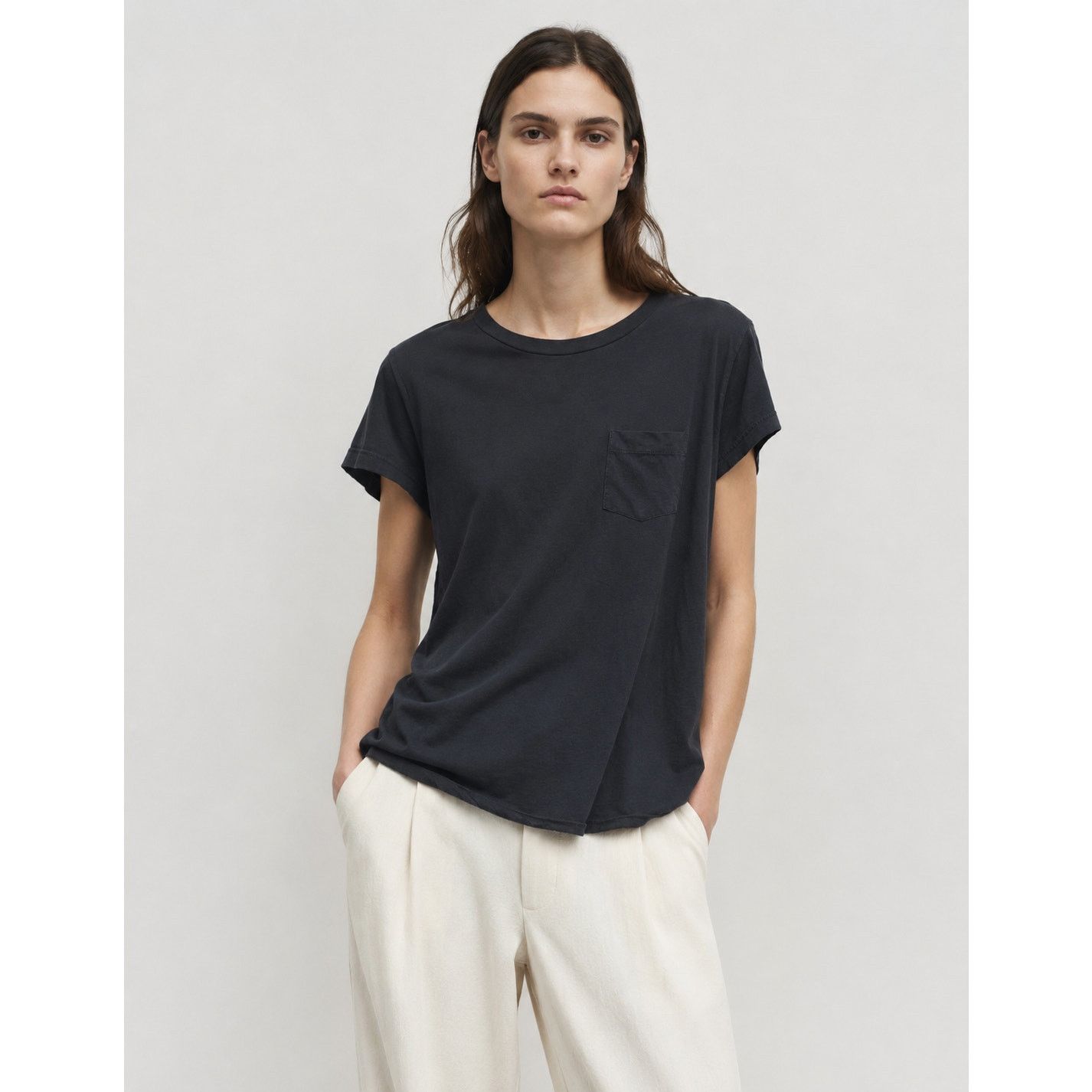 Other Antonelli Firenze Women's Minimalist Black Cotton T-Shirt Size M / US 6-8 / IT 42-44 - 2 Thumbnail