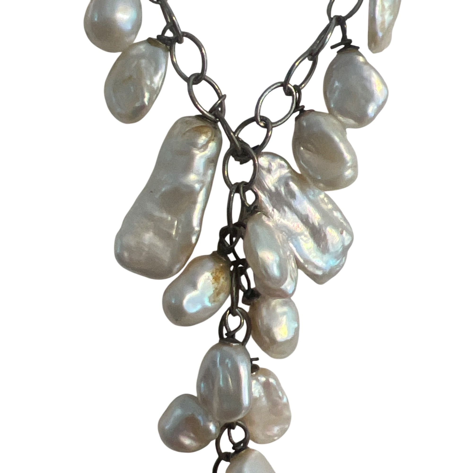 Other Vintage Sterling Silver Baroque Pearl Y Drop Necklace Collar Size ONE SIZE - 2 Thumbnail