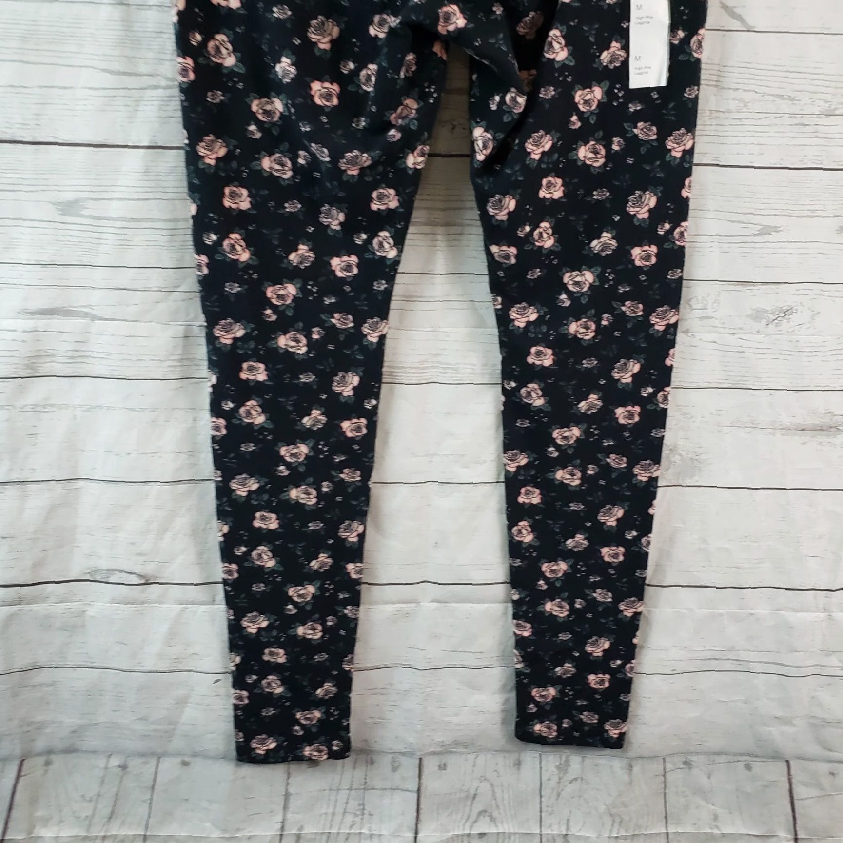 Vintage Wild Fable Leggings Womens M Black Floral Cotton Blend High Rise Size 32" / US 10 / IT 46 - 5 Thumbnail