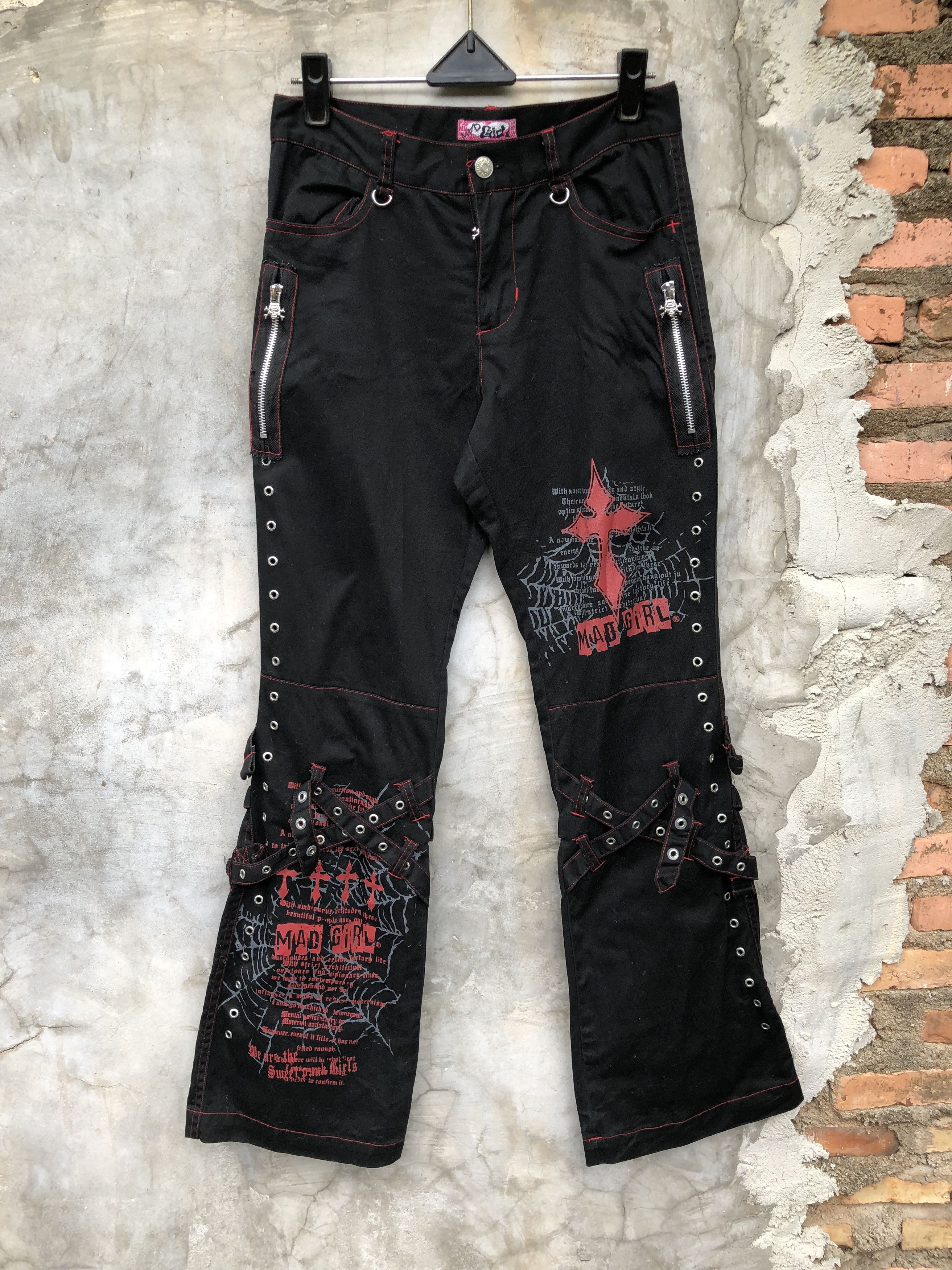 image of If Six Was Nine x Le Grande Bleu L G B Mad Girl By Mad Punks Bondage Goth Flared Pants in Black, Wo