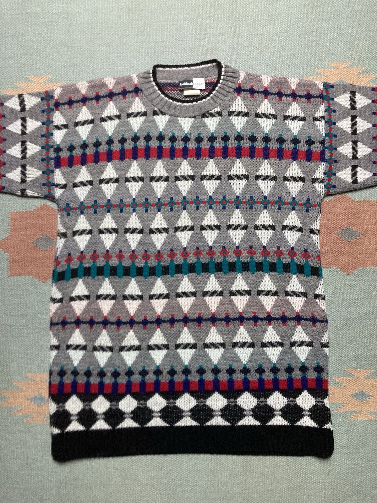 Vintage Vtg acrylic knit sweater geometric abstract grandpa Cosby M Size US M / EU 48-50 / 2 - 2 Thumbnail