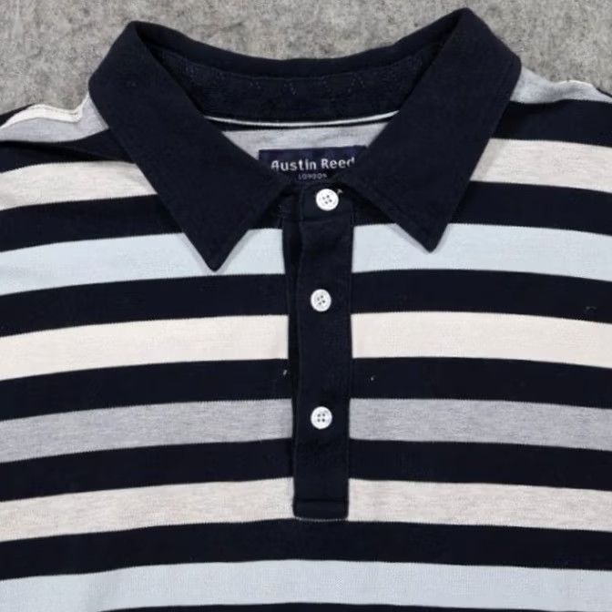 Austin Reed VINTAGE Austin Reed Polo Shirt Mens XXL Blue Excellent Striped Mercerized Cotton Size US XXL / EU 58 / 5 - 3 Thumbnail