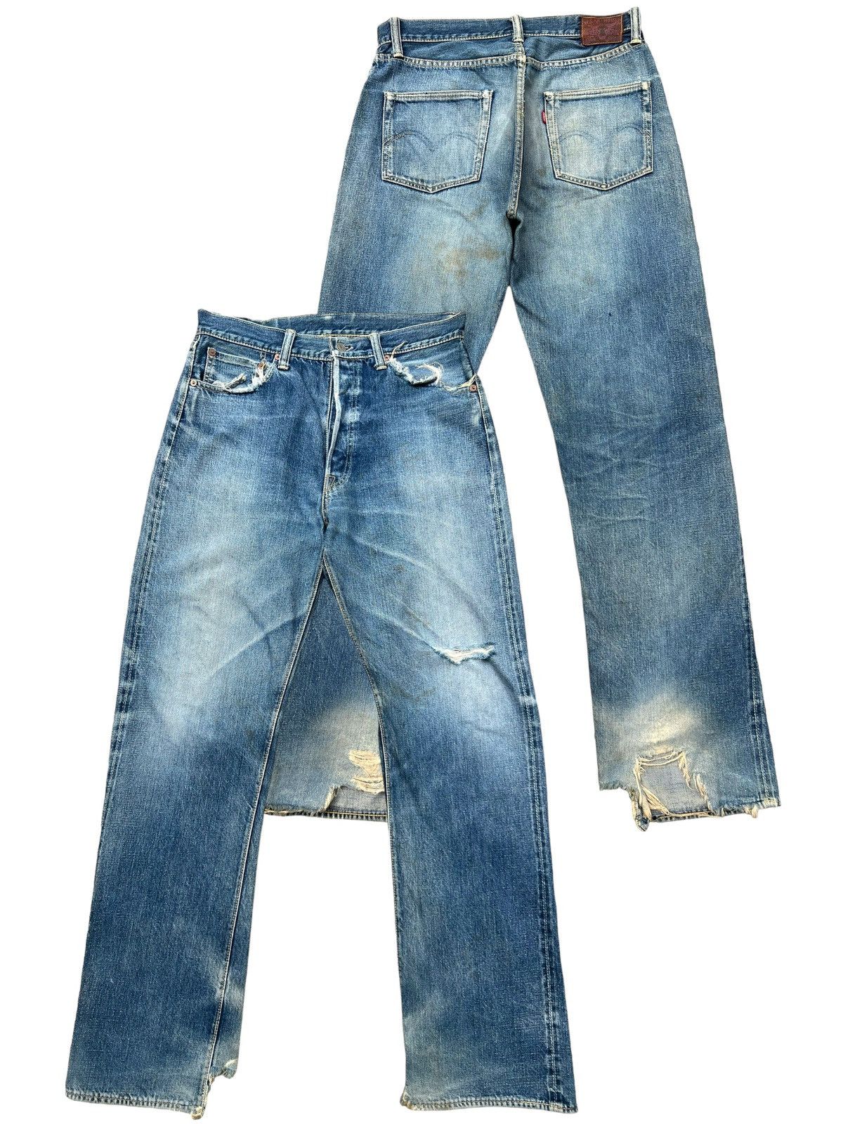 image of Warehouse Selvedge Distressed Denim Jeans 32X34 in Blue, Men's