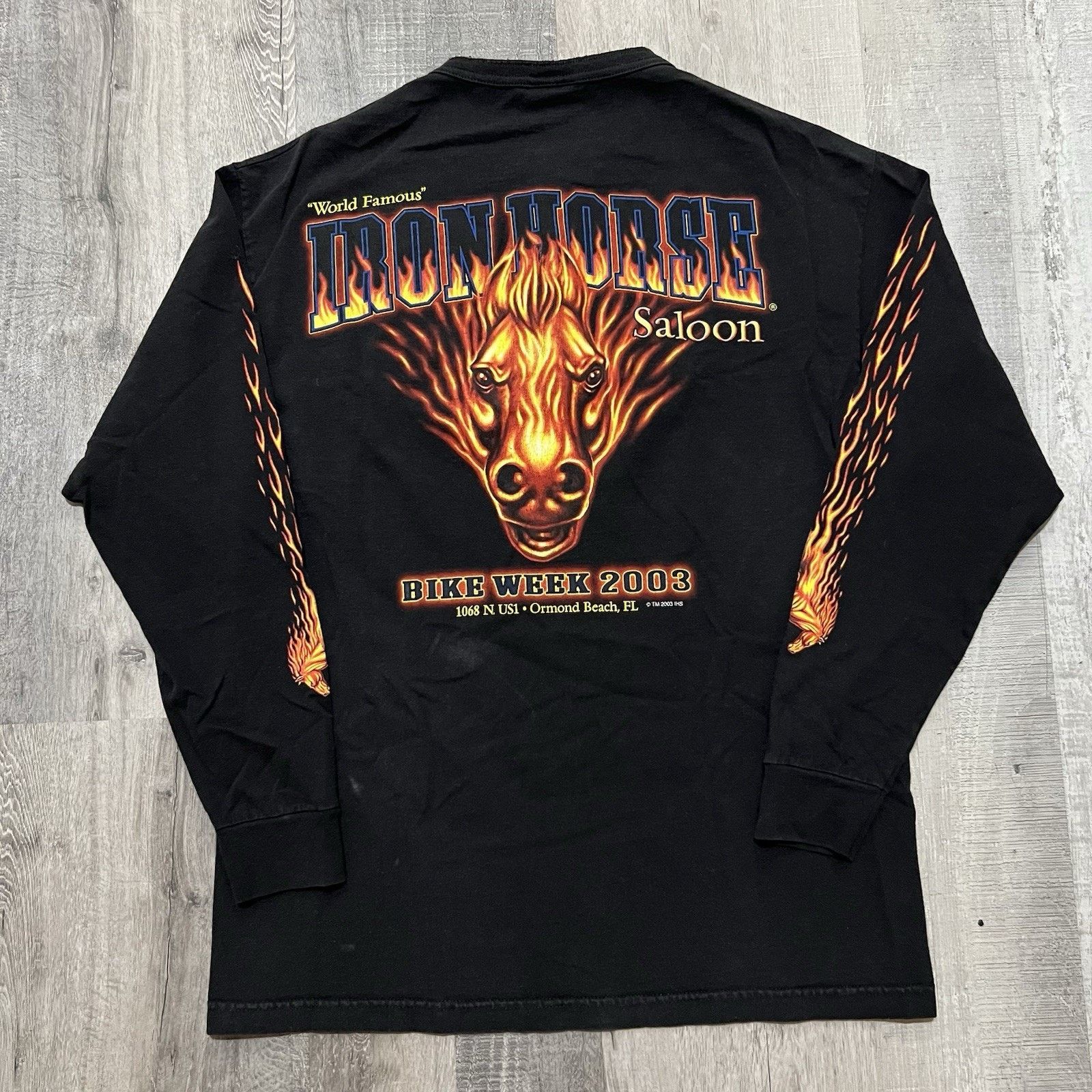 Vintage VTG Bike Week Long Sleeve Biker Flames Iron Horse Saloon Tee Size US L / EU 52-54 / 3 - 1 Thumbnail