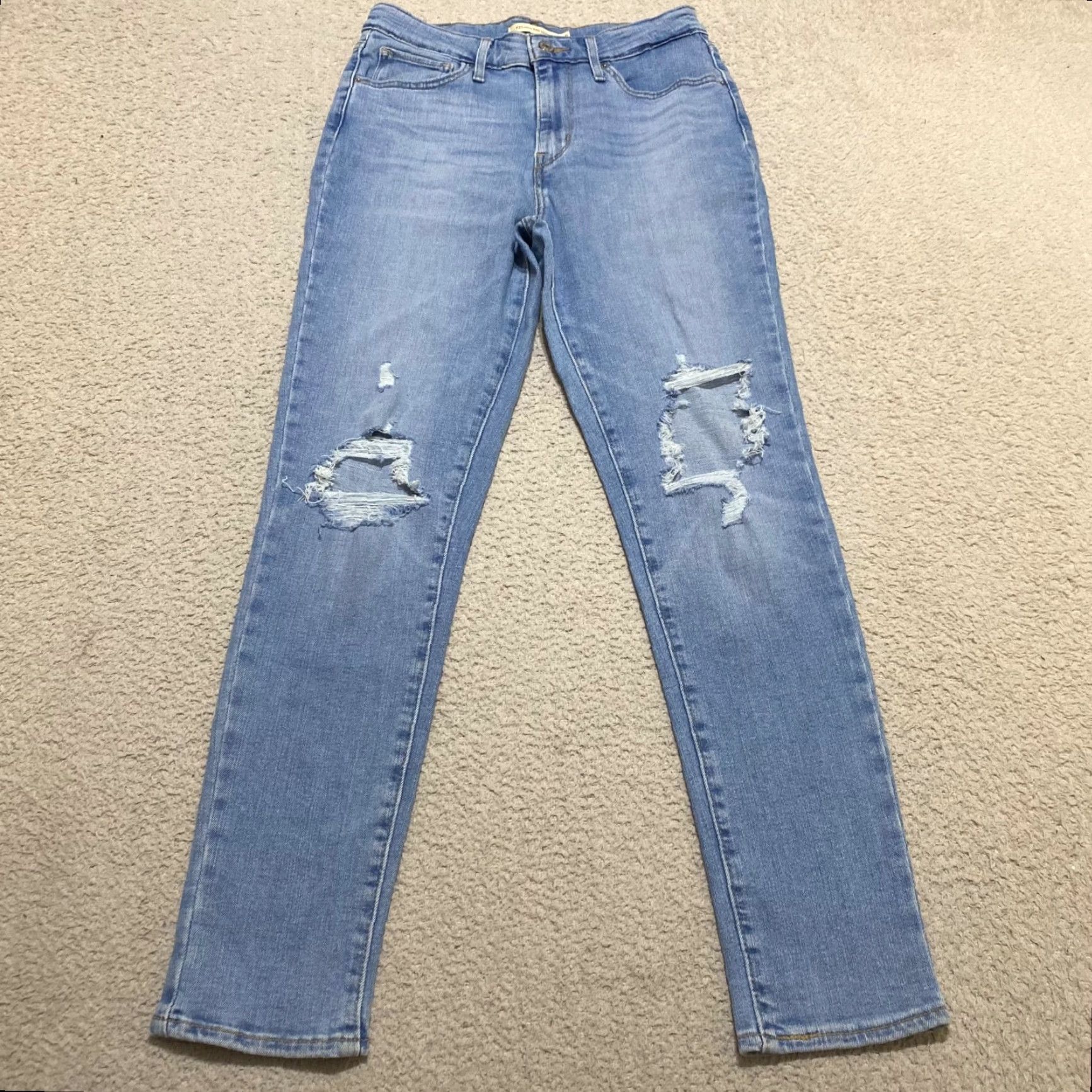 Levi's VINTAGE Levis 721 Womens Jeans 26 Blue Denim Medium Wash High Rise Skinny Distresseds Size 26" / US 2 / IT 38 - 2 Thumbnail
