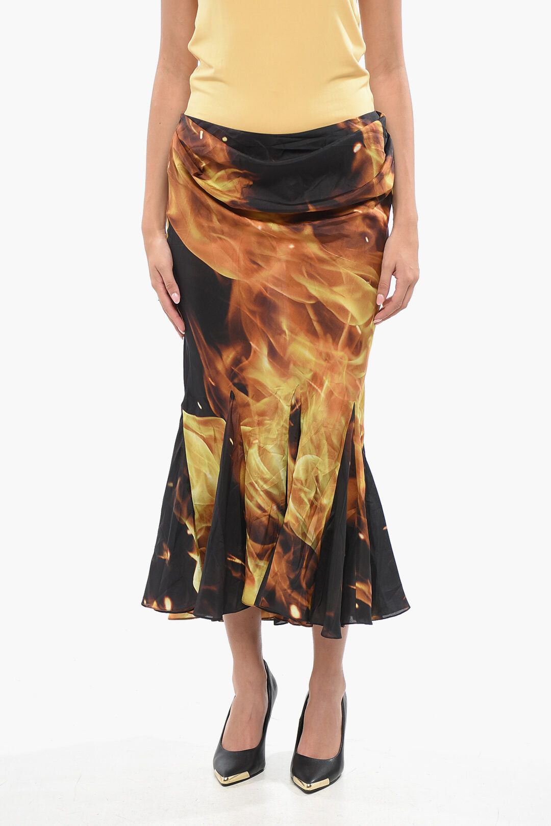 Balmain Silk Midi Skirt with Flame Print Size S / US 4 / IT 40 - 1 Thumbnail