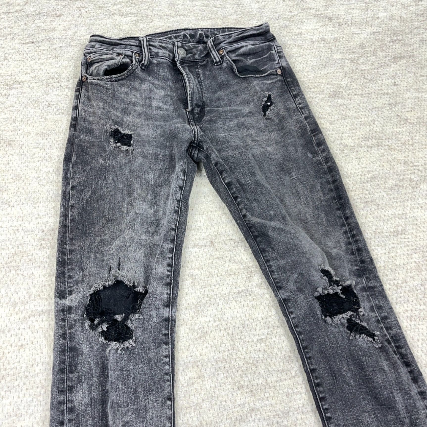 American Eagle Outfitters American Eagle Jeans Men 31x32 Slim Fit Straight Black Distressed Charcoal Wash 5-Pocket Denim Slim Modern Mens Size US 31 - 5 Thumbnail