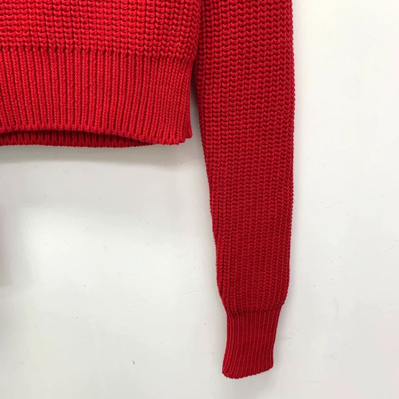 Prada Prada 22 red logo letter embroidered cotton V-neck long-sl Size XS / US 0-2 / IT 36-38 - 4 Thumbnail