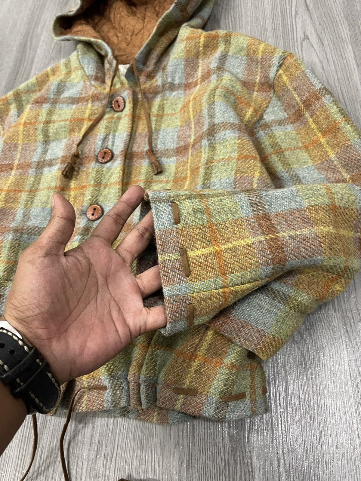 Japanese Brand × Vintage Vintage KETTY wool Plaid Leather Rope cropped Jacket Size M / US 6-8 / IT 42-44 - 6 Thumbnail