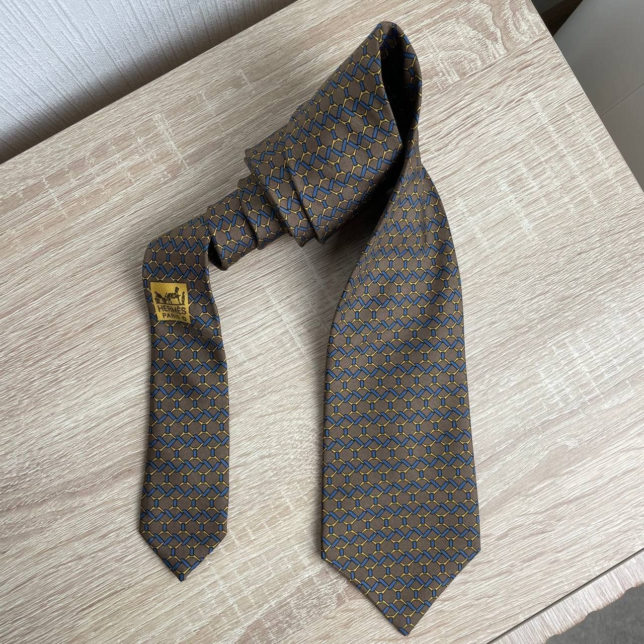 Hermes Hermes Paris Silk Tie 7090 AO Geometry Green Size ONE SIZE - 3 Thumbnail