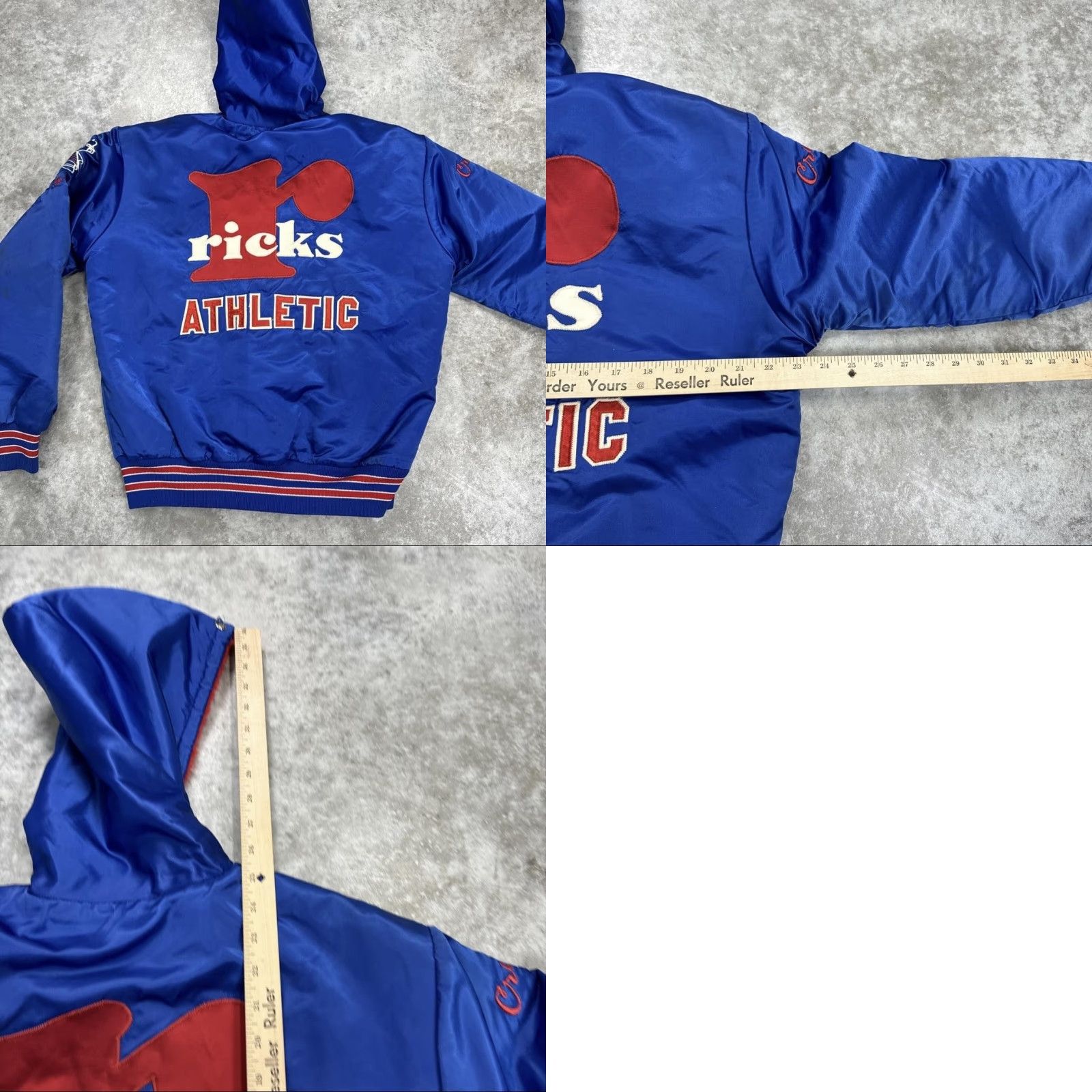 Vintage VINTAGE Aladen Jacket Mens M Blue 80s Hooded Varsity Snap Embroidered Logo Satin Lined Pockets Nylon Solid Sports Casual Baseball Travel Size US M / EU 48-50 / 2 - 8 Thumbnail