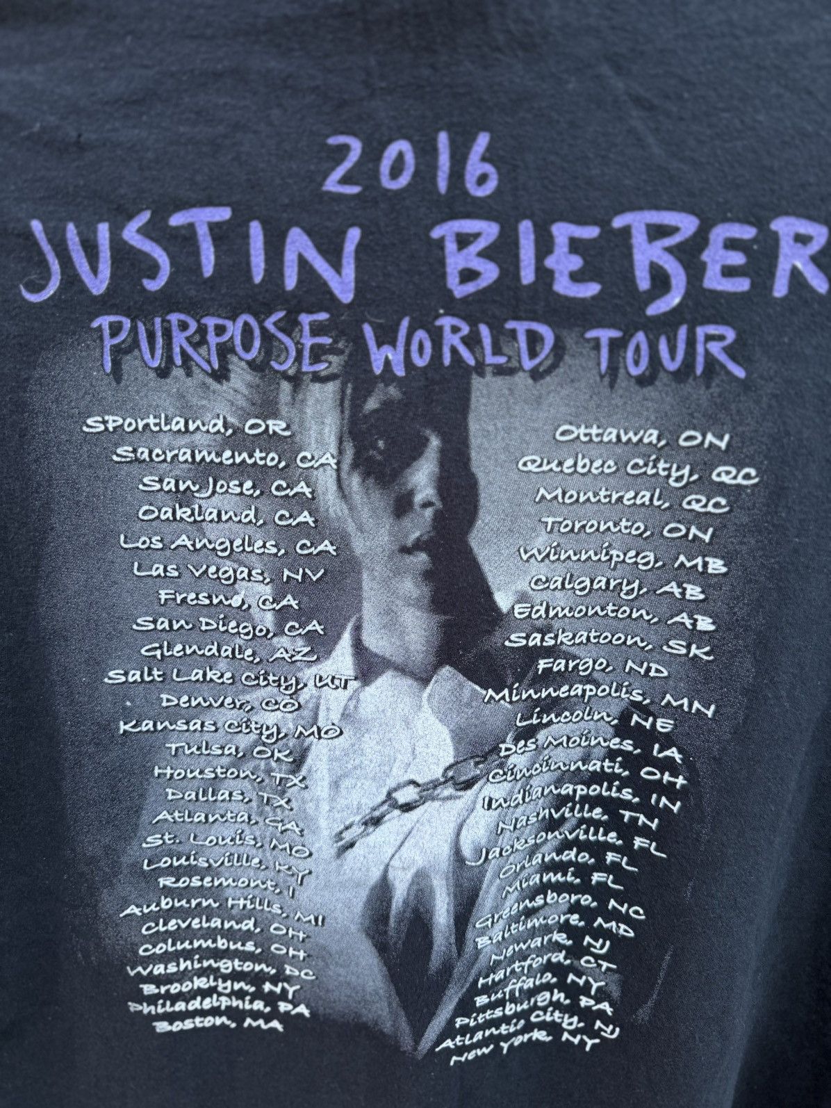 Gildan Justin Bieber 2016 Purpose World Tour T Shirt Black S/S Size US L / EU 52-54 / 3 - 6 Thumbnail