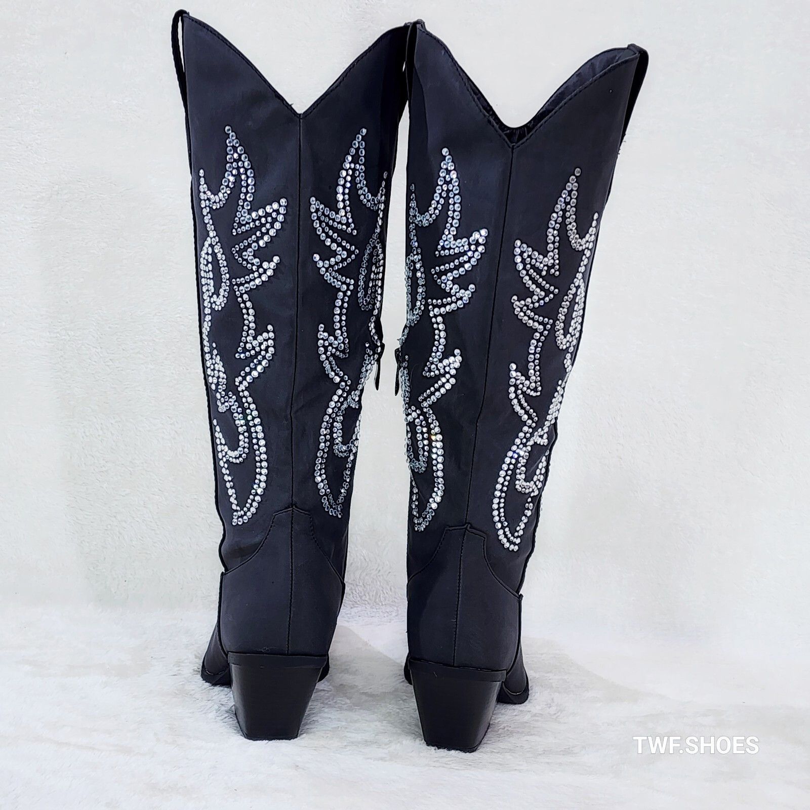 Other Ann Black Leatherette With Rhinestones Country Glam Western Size US 10 / IT 40 - 3 Thumbnail