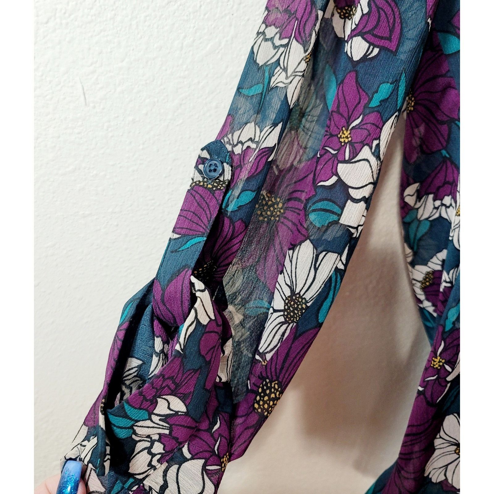 Other KUT From The Kloth Stitch Fix Teal Sheer Floral Top Medium Size M / US 6-8 / IT 42-44 - 2 Thumbnail