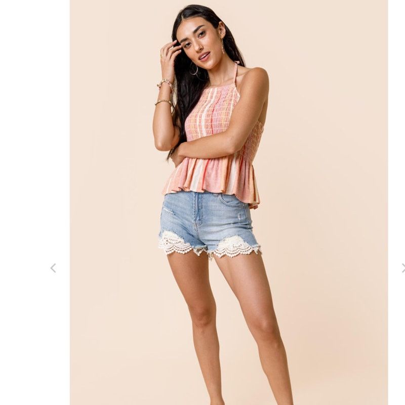 Other Miami Anna Halter Top Smocked Striped Boho Flutter Medium Size M / US 6-8 / IT 42-44 - 4 Thumbnail
