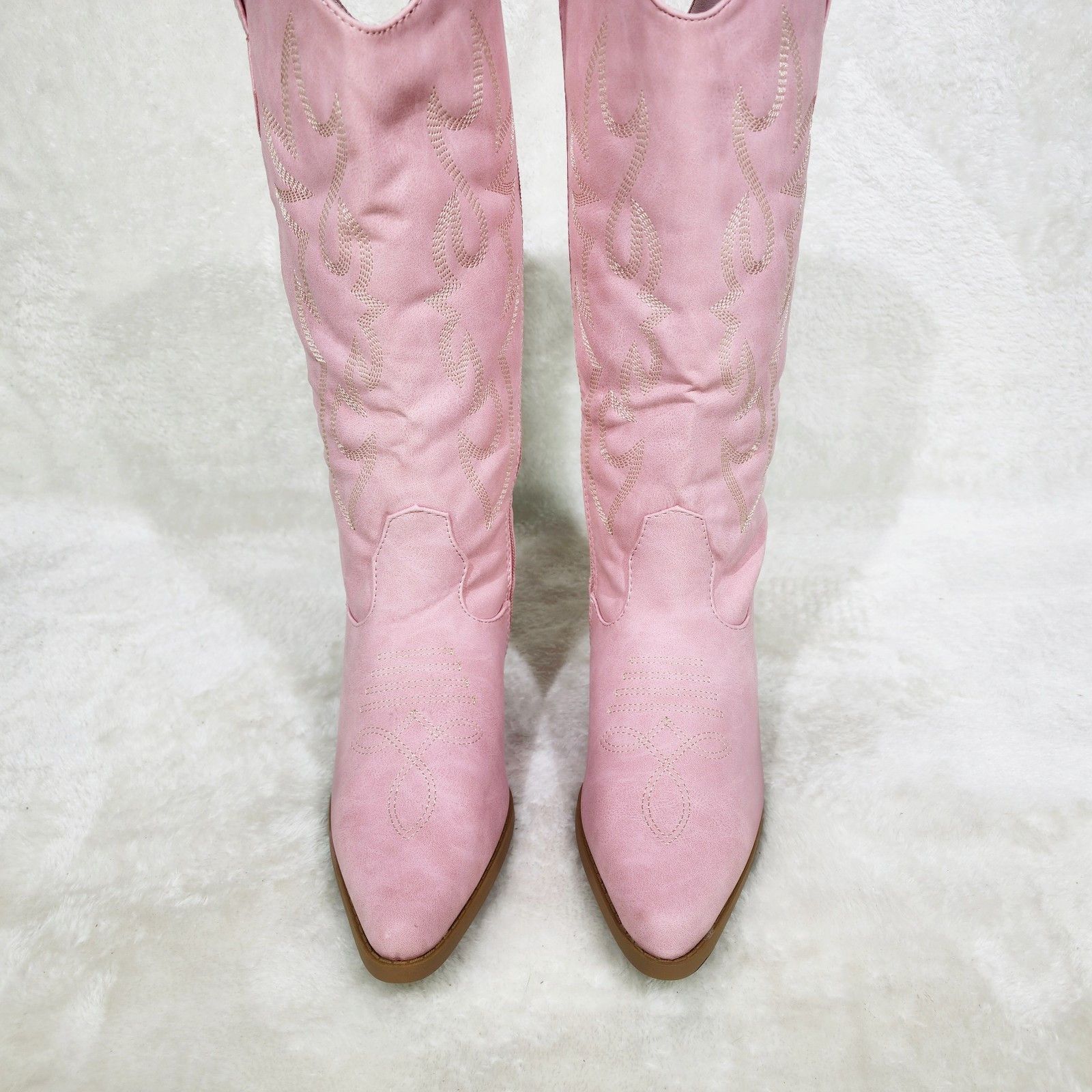 Other Dusty Pink Leatherette Country Western Cowgirl Knee Boots Size US 6 / IT 36 - 9 Thumbnail
