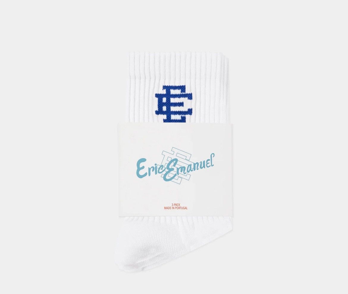 Eric Emanuel Eric Emanuel white w blue EE crew socks 3-pack Size ONE SIZE - 2 Thumbnail