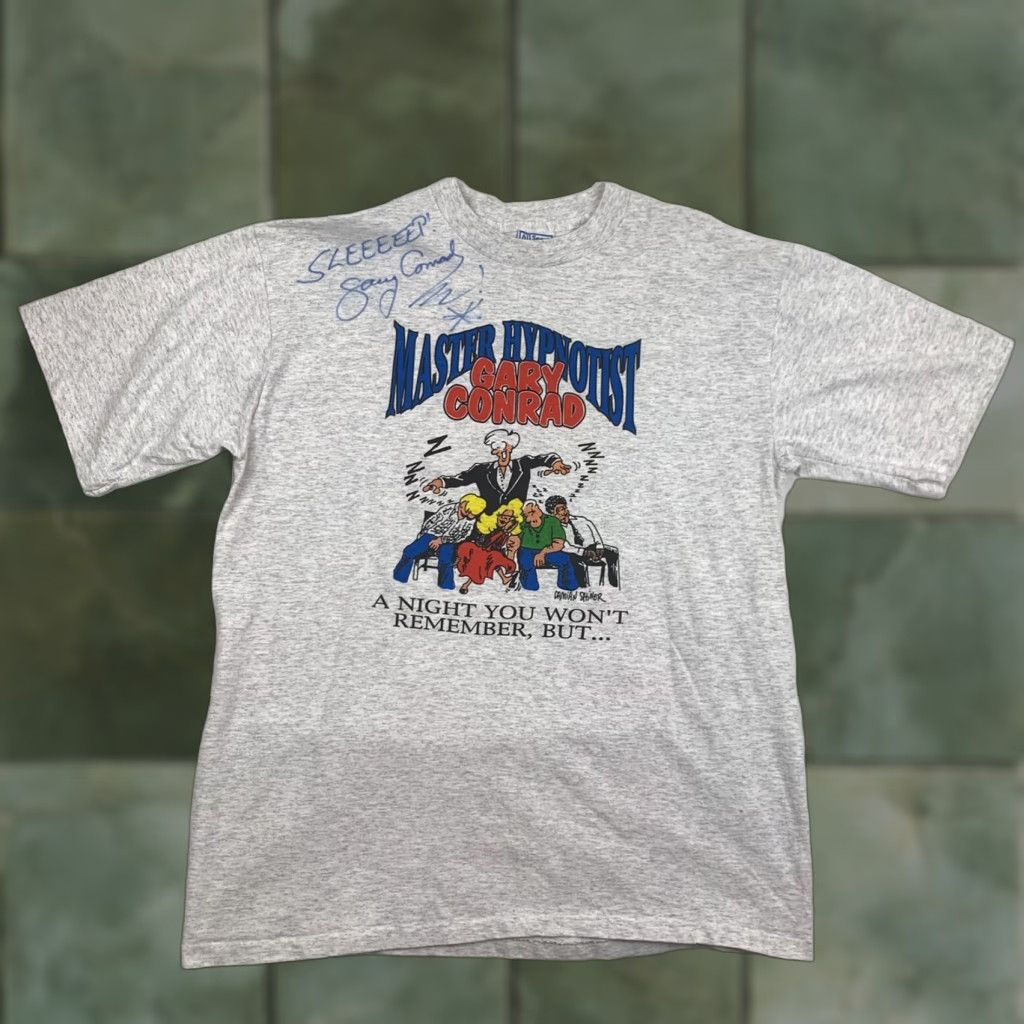 Vintage VINTAGE Gary Conrad Master Hypnotist T-Shirt Adult XL Gray Signed Autographed 90s Y2K Mens Shirt Size US XL / EU 56 / 4 - 1 Thumbnail
