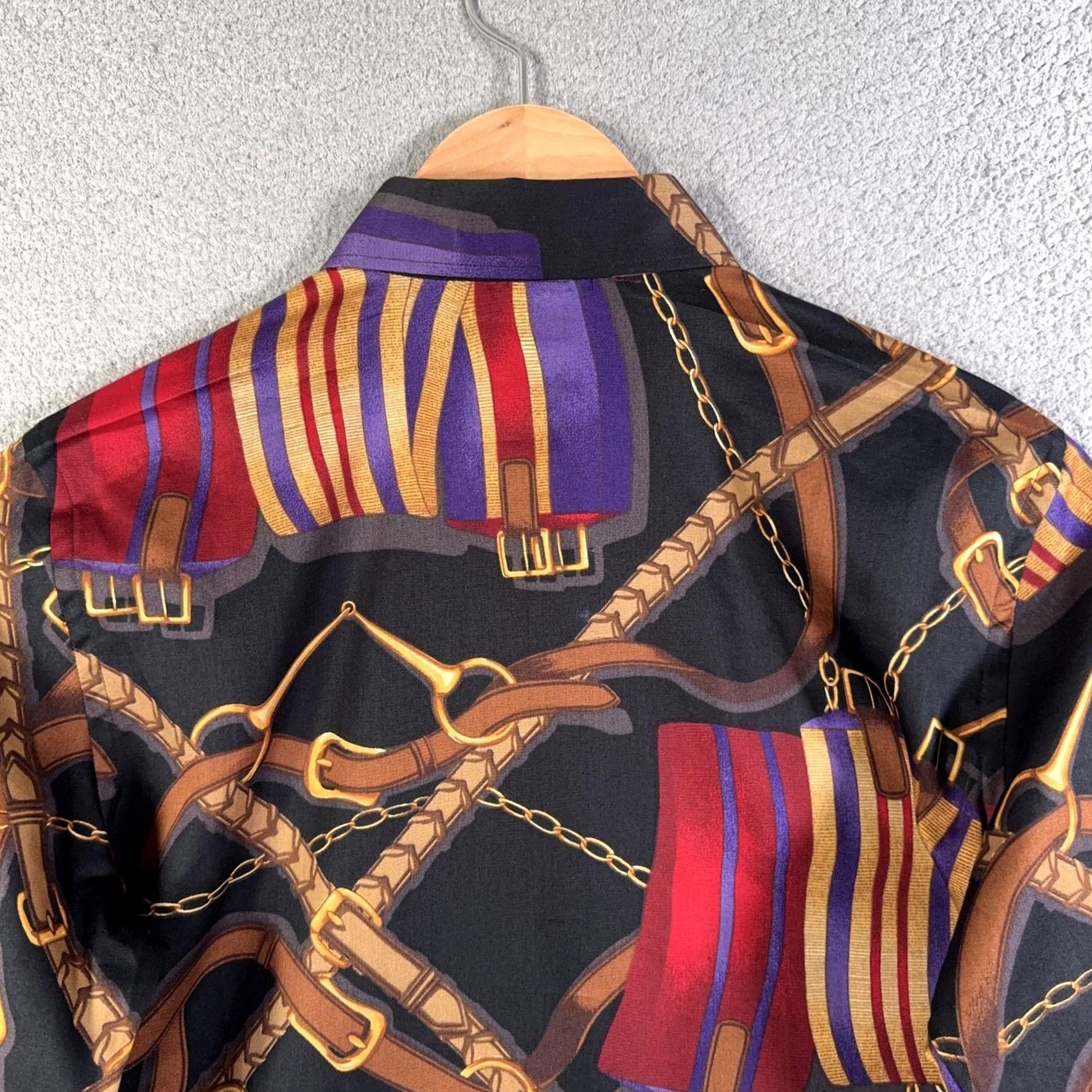Ralph Lauren Lauren Ralph Lauren Top Womens Small Button-Up Equestrian Polo Blouse Shirt Black Geometric Print Short Sleeve? Size S / US 4 / IT 40 - 4 Thumbnail