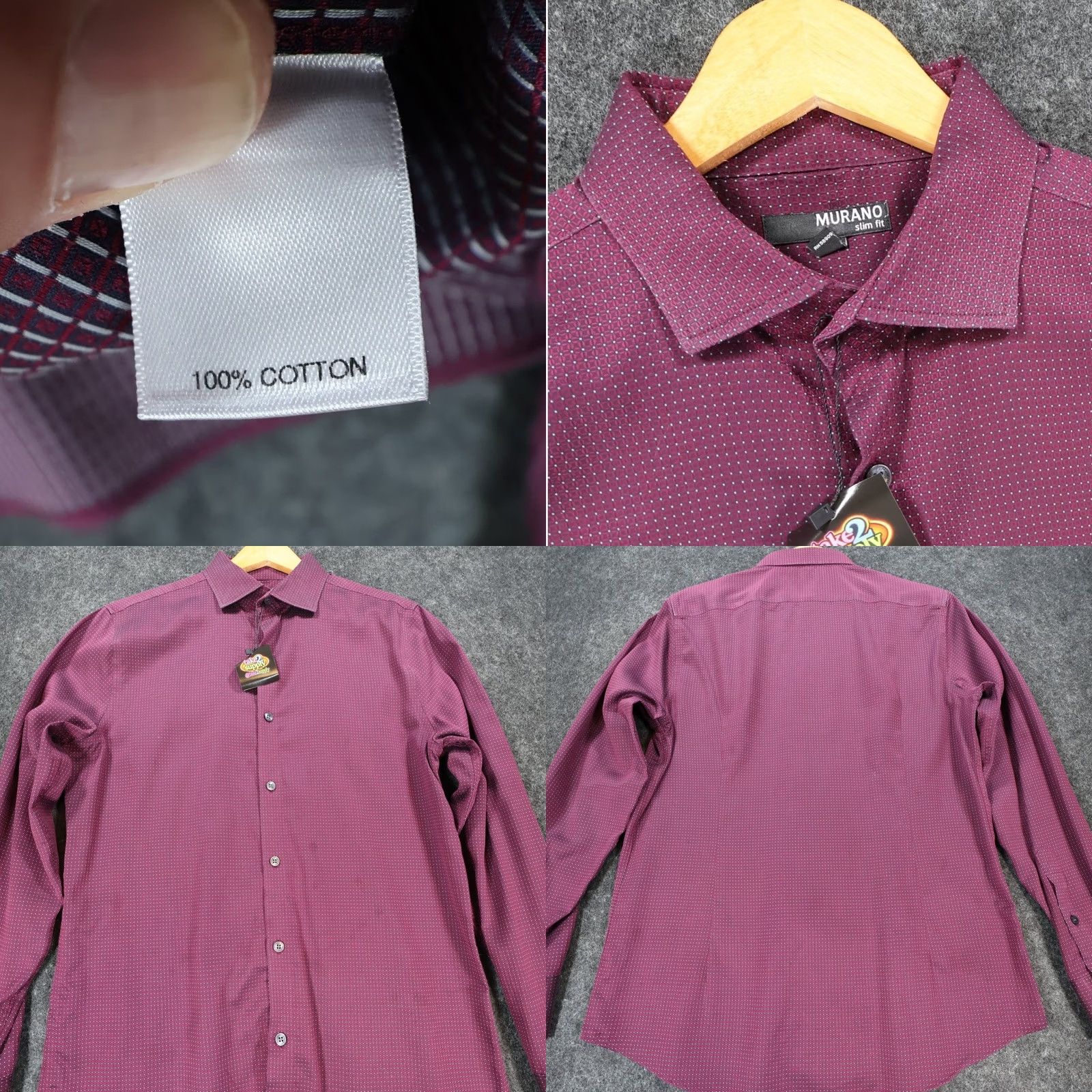 Murano Murano Button Down Shirt Mens Medium Burgundy Slim Fit Geometric 100% Cotton Size US M / EU 48-50 / 2 - 8 Thumbnail